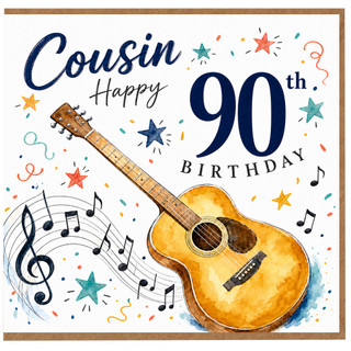 Cousin 90th Birthday Card, Happy 90th Birthday Guitar Music Card