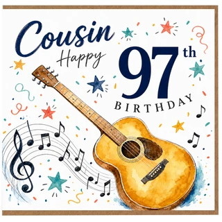 97th Birthday Card for Cousin, Musical Guitar Birthday Card