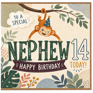 14th Birthday Card for Nephew, Monkey Happy Birthday Today Card