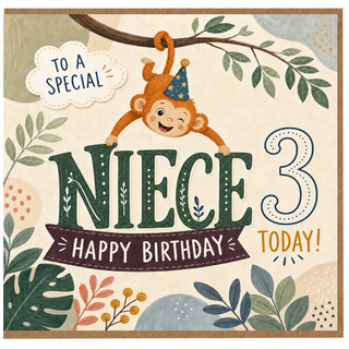 Niece 3rd Birthday Card, To a Special Niece Happy Birthday Today Monkey Card