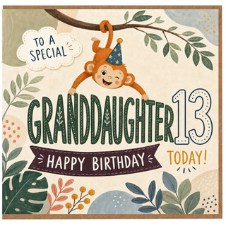 Granddaughter 13th Birthday Card, Happy Birthday Jungle Monkey Design