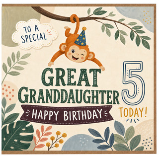 Great Granddaughter 5th Birthday Card, Happy Birthday Today Monkey Card