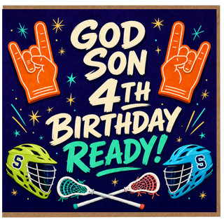 God Son 4th Birthday Card, Lacrosse Sports Birthday Card