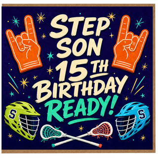 Step Son 15th Birthday Card, Sports Lacrosse Birthday Card