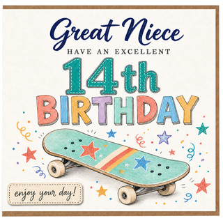 14th Birthday Card for Great Niece, Skateboard Design