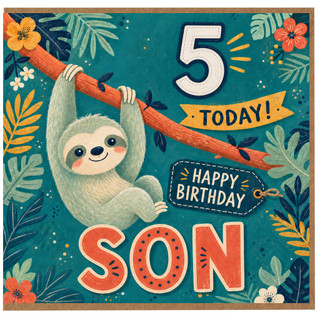 5th Birthday Card for Son, Cute Sloth Happy Birthday Card