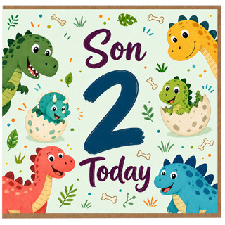 2nd Birthday Card for Son, Cute Dinosaur Son 2 Today Card
