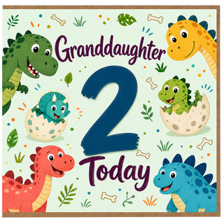 Granddaughter 2nd Birthday Card, Cute Dinosaur Age 2 Today Card