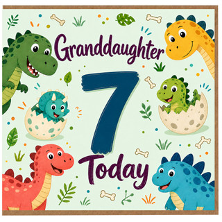Granddaughter 7th Birthday Card, Dinosaur Card for Granddaughter, 7 Today