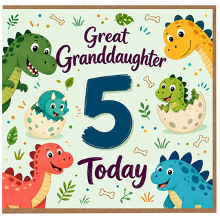 Great Granddaughter 5th Birthday Card, Cute Dinosaur Birthday Card