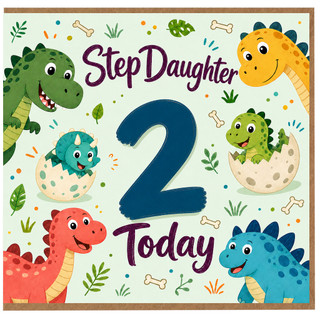 Step Daughter 2nd Birthday Card, Cute Dinosaur Birthday Card