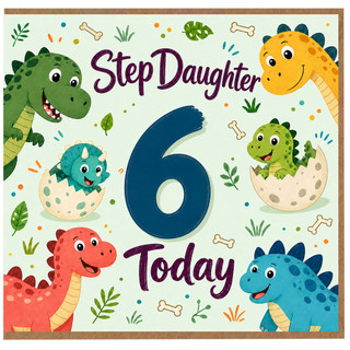 Step Daughter 6th Birthday Card, Cute Dinosaur Birthday Card