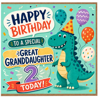 2nd Birthday Card for Great Granddaughter, Dinosaur Happy Birthday Card