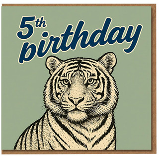 5th Birthday Card - Tiger Illustration for Kids - Bold '5th birthday' Script on Green - Animal Theme Children's Birthday Card