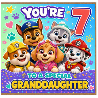 7th Birthday Card for Granddaughter, Cute Puppy Characters, You're 7 to a Special Granddaughter