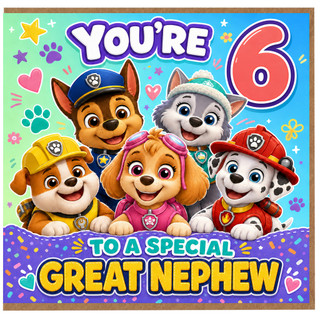 6th Birthday Card for Great Nephew, Cute Puppy Rescue Character Design
