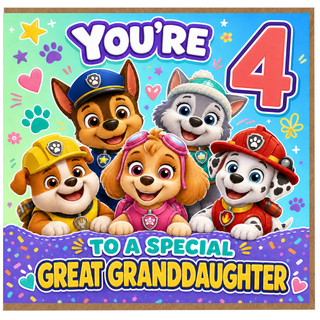 Great Granddaughter 4th Birthday Card, for Great Granddaughter - Cute Puppies Rescue Theme