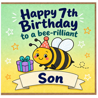 Son 7th Birthday Card, Cute Bee Birthday Card