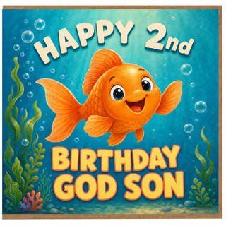 God Son 2nd Birthday Card, Cute Goldfish Birthday Card