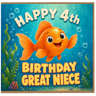 Great Niece 4th Birthday Card, Happy Birthday Under the Sea Goldfish Design