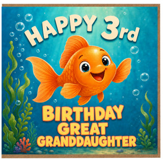 3rd Birthday Card for Great Granddaughter, Cute Goldfish Underwater Birthday Card