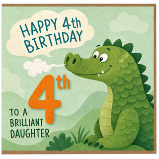 4th Birthday Card for Daughter, Cute Dinosaur Birthday Card