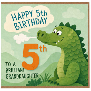 Granddaughter 5th Birthday Card, Cute Dinosaur Birthday Card