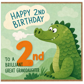 2nd Birthday Card for Great Granddaughter, Cute Dinosaur Birthday Card