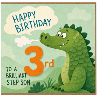 3rd Birthday Card for Step Son, Cute Dinosaur Happy Birthday Card