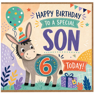 Son 6th Birthday Card, Happy Birthday to a Special Son 6 Today, Cute Donkey Birthday Card