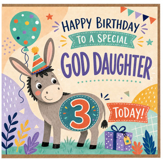 God Daughter 3rd Birthday Card, Cute Donkey Birthday Card for Special Goddaughter