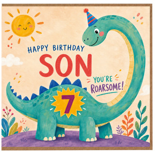 7th Birthday Card for Son, Roarsome Dinosaur Birthday Card