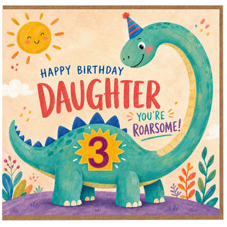 3rd Birthday Card for Daughter, Happy Birthday Roarsome Dinosaur Card