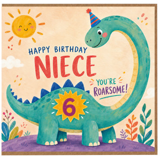 6th Birthday Card for Niece, Dinosaur Roarsome Birthday Card