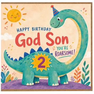 2nd Birthday Card for God Son, Happy Birthday Dinosaur Card
