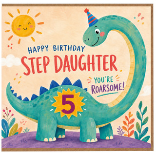 5th Birthday Card for Step Daughter, Cute Dinosaur Happy Birthday Card