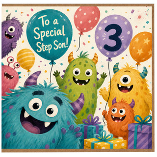 3rd Birthday Card for Step Son, Cute Monster Design