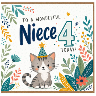 4th Birthday Card for Niece, To a Wonderful Niece 4 Today Card