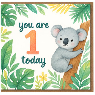 1st Birthday Card - Cute Koala in Jungle Leaves with 'you are 1 today' Message | Gender-Neutral Animal Theme for Baby's First Birthday