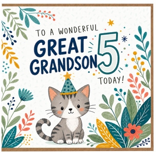5th Birthday Card for Great Grandson, Cute Kitten Birthday Card