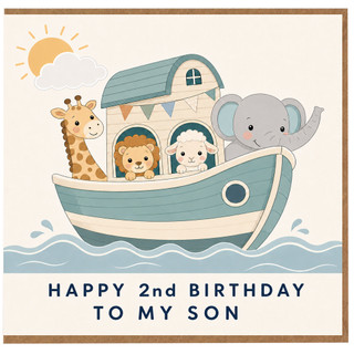 2nd Birthday Card To My Son, Cute Animal Ark Birthday Card