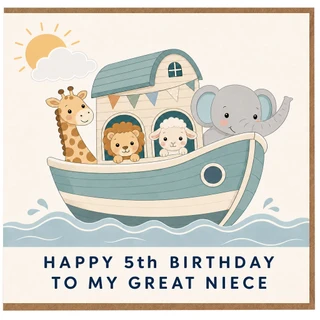 5th Birthday Card for Great Niece, Cute Safari Ark Birthday Card