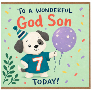 Godson 7th Birthday Card, Cute Puppy Party Card for God Son