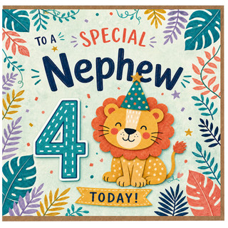 Nephew 4th Birthday Card, To a Special Nephew 4 Today, Cute Lion Party Card