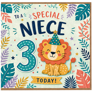 3rd Birthday Card for Special Niece, Cute Lion Party Card