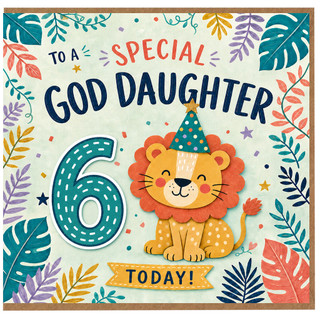 6th Birthday Card for God Daughter, Special God Daughter 6 Today Lion Birthday Card