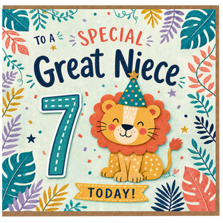 Great Niece 7th Birthday Card, Cute Lion Birthday Card