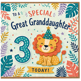 Great Granddaughter 3rd Birthday Card, Cute Lion Birthday Card for Great Granddaughter, Special 3 Today