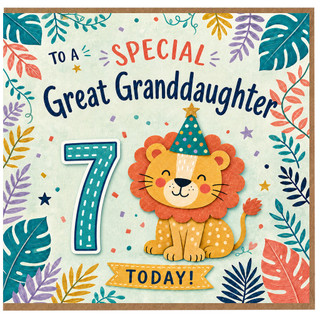 7th Birthday Card for Great Granddaughter, Special Today Cute Lion Birthday Card