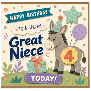 Great Niece 4th Birthday Card, 4 Today Birthday Card